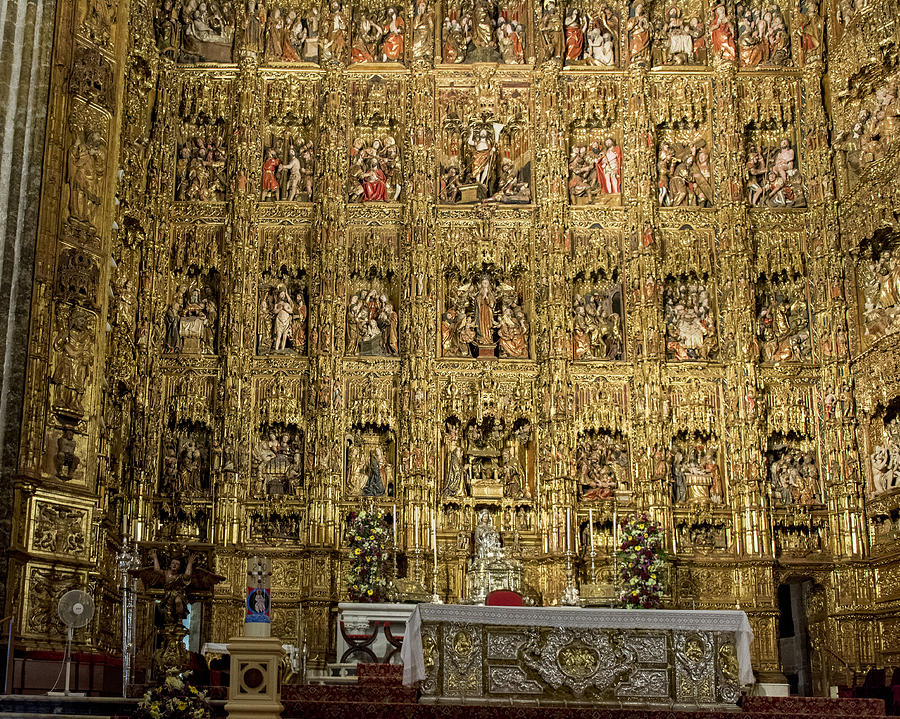 Cathedral Of Seville Photograph - The Golden Retablo Mayor - Cathedral of Seville - Seville Spain by Jon Berghoff