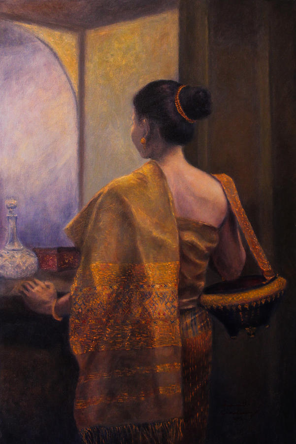 The Golden Shawl Painting by Sompaseuth Chounlamany