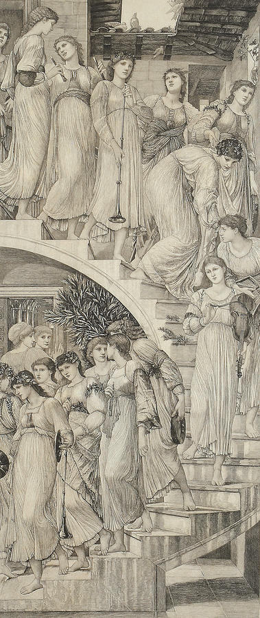 Music Drawing - The Golden Stairs by Edward Burne-Jones