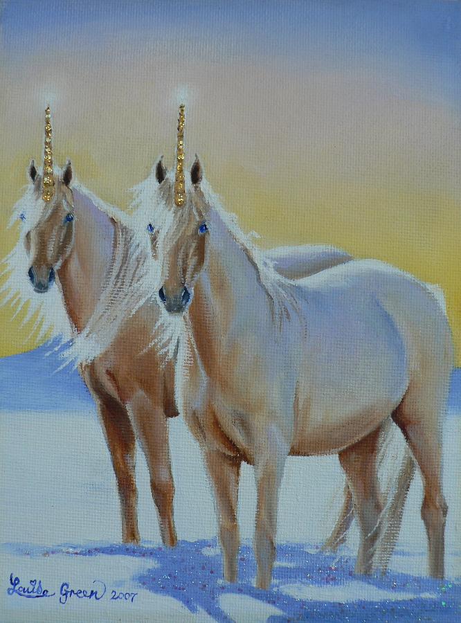 The Golden Unicorns Painting by Louise Green