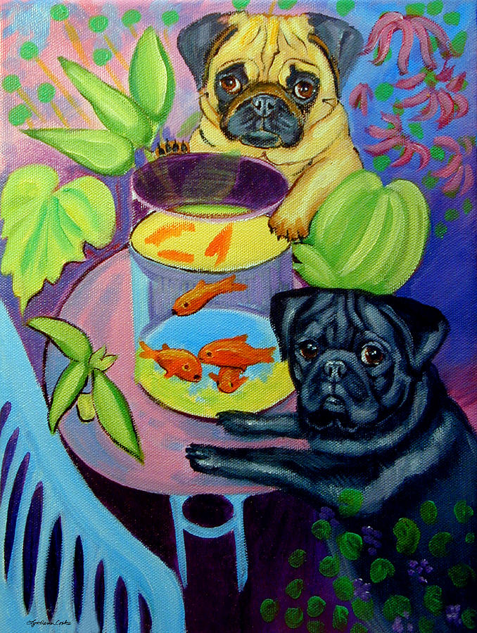 Dog Painting - The Goldfish Bowl - Pug by Lyn Cook
