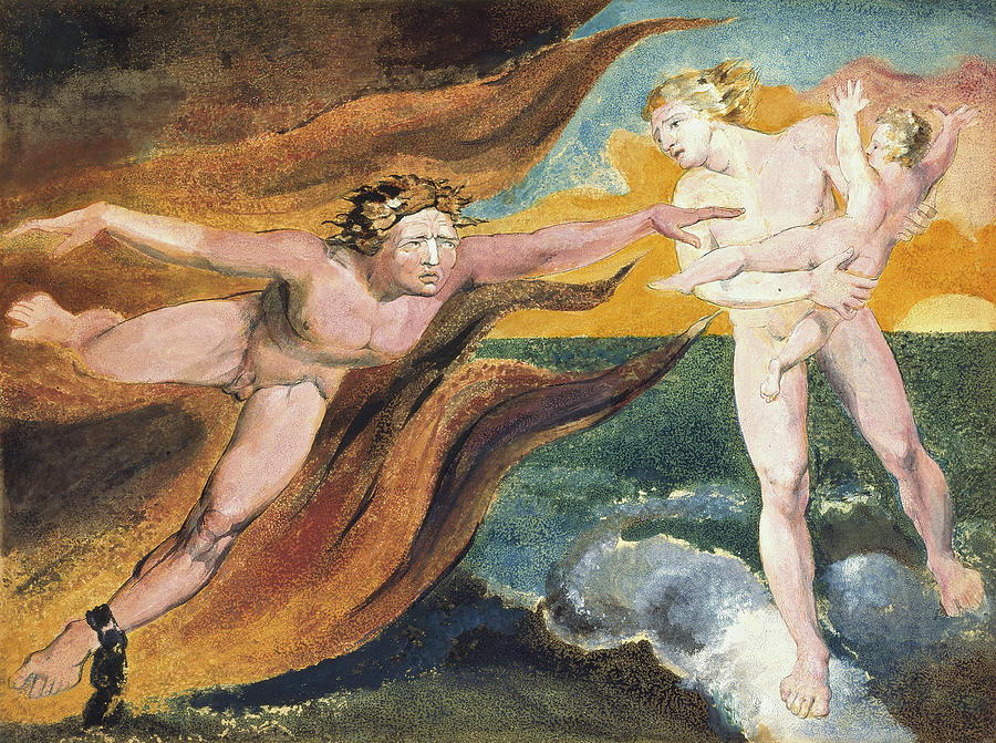 William Blake Painting - The Good and Evil Angels Struggling for Possession of a Child by William Blake