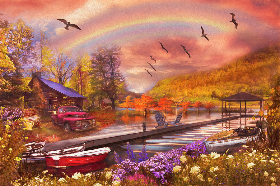 The Good Life at the Lake Fall Painting Photograph by Debra and Dave Vanderlaan