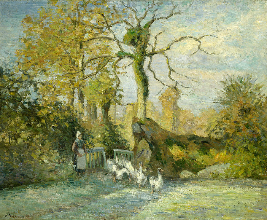The Goose Girl at Montfoucault Painting by Camille Pissarro