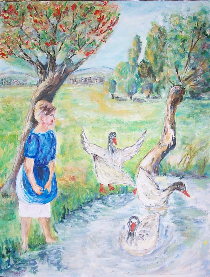 Geese Painting - The Goose Girl by Mary Sedici