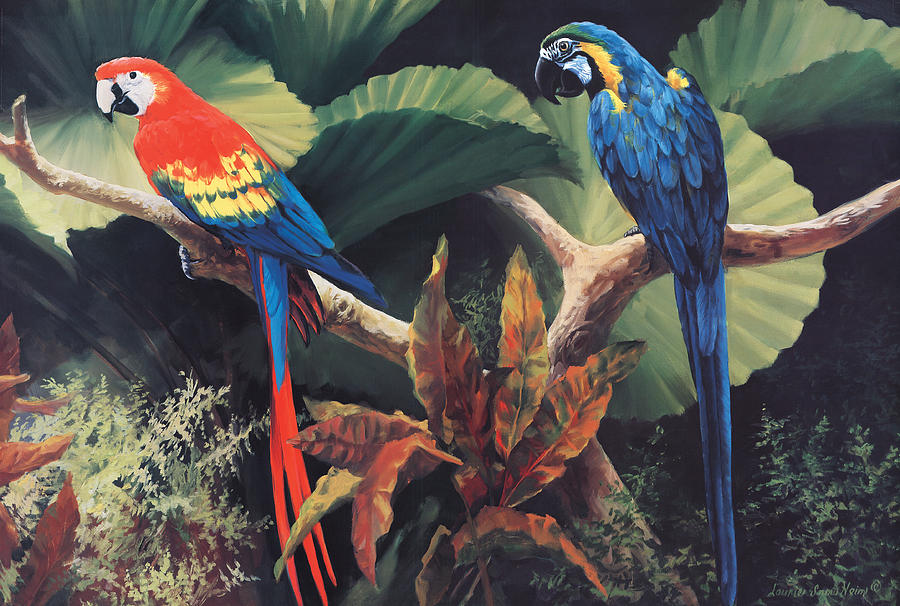 Macaw Painting - The Gossipers by Laurie Snow Hein
