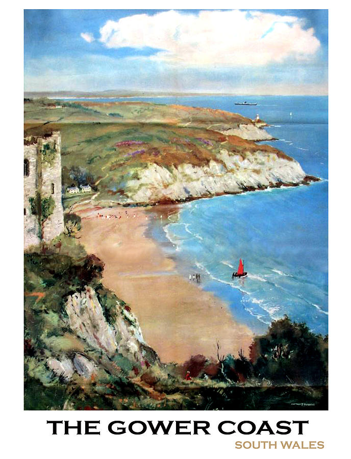 The Gower coast, South wales, travel poster Painting by Long Shot