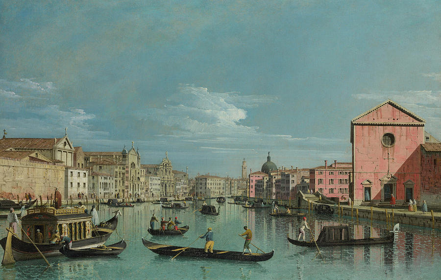 Boat Painting - The Grand Canal facing Santa Croce by Bernardo Bellotto