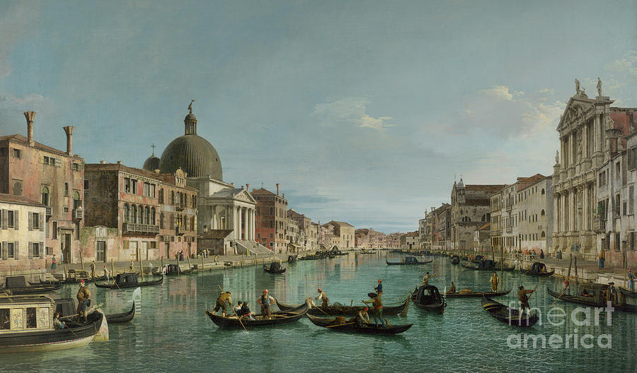 Canaletto Painting - The Grand Canal in Venice with San Simeone Piccolo and the Scalzi church by Canaletto