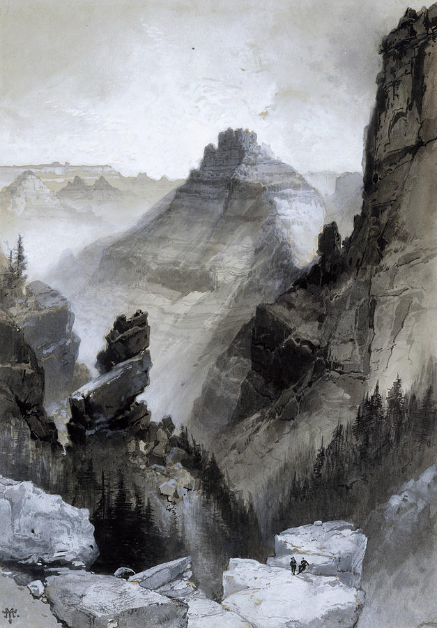 The Grand Canyon - Head of the Old Hance Trail Drawing by Thomas Moran