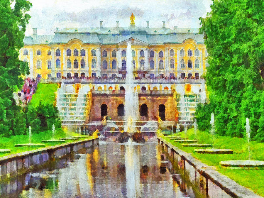 Architecture Digital Art - The Grand Palace at Peterhof by Digital Photographic Arts