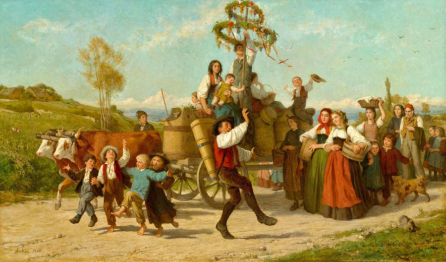 The Grape Harvest Festival Painting by Albert Anker