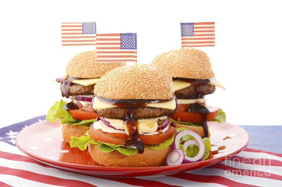 The Great BBQ Hamburger with Flags Photograph by Milleflore Images