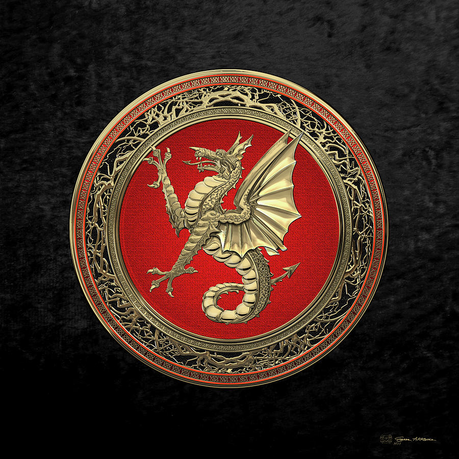 The Great Dragon Spirits - Gold Sea Dragon over Black Velvet Digital Art by Serge Averbukh