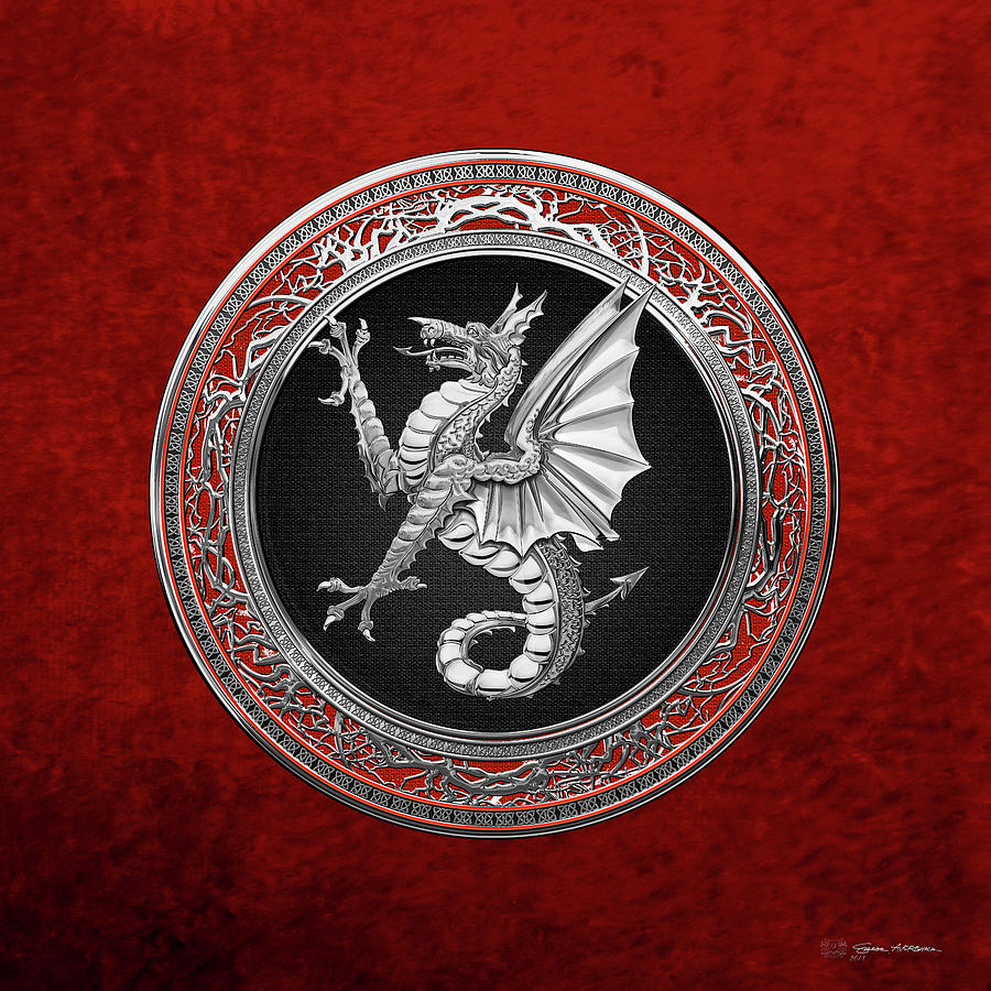 The Great Dragon Spirits - Silver Sea Dragon over Red Velvet Digital Art by Serge Averbukh