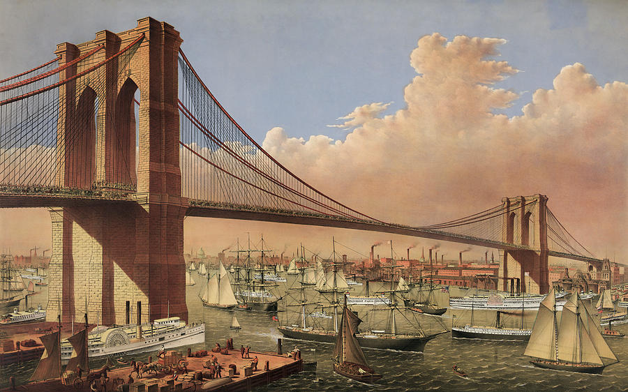 Brooklyn Bridge Painting - The Great East River Suspension Bridge - 1883 by War Is Hell Store