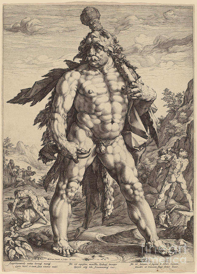 The Great Hercules Drawing by Hendrik Goltzius