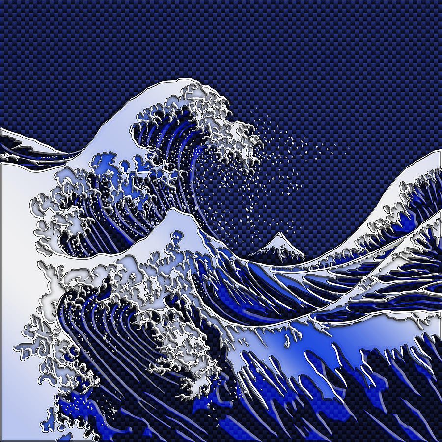 The Great Hokusai Wave chrome carbon fiber styles Digital Art by Garaga Designs