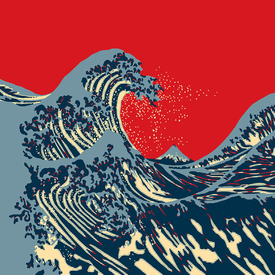 The Great Hokusai Wave Hope Style Graphic Digital Art by Garaga Designs