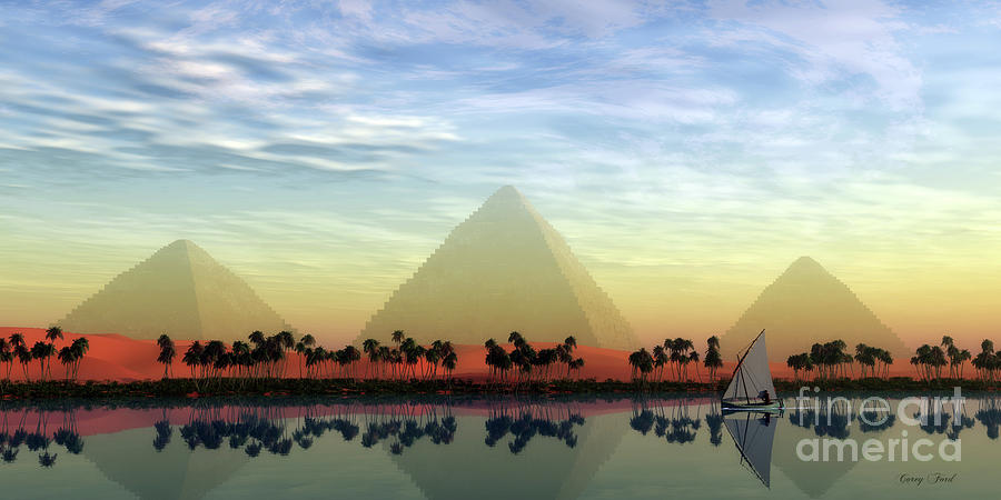 The Great Pyramids and Nile River Digital Art by Corey Ford