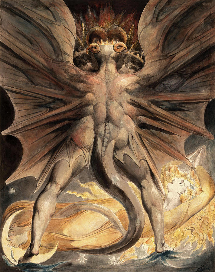 William Blake Painting - The Great Red Dragon and the Woman clothed with the Sun 1803-1805 by William Blake