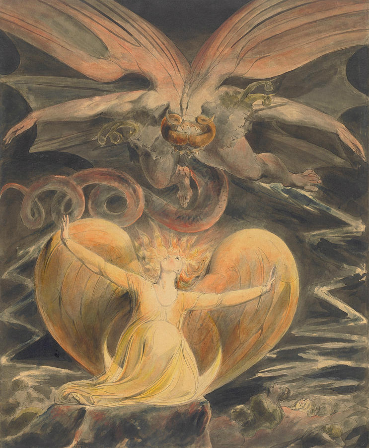 The Great Red Dragon and the Woman Clothed with the Sun Painting by William Blake