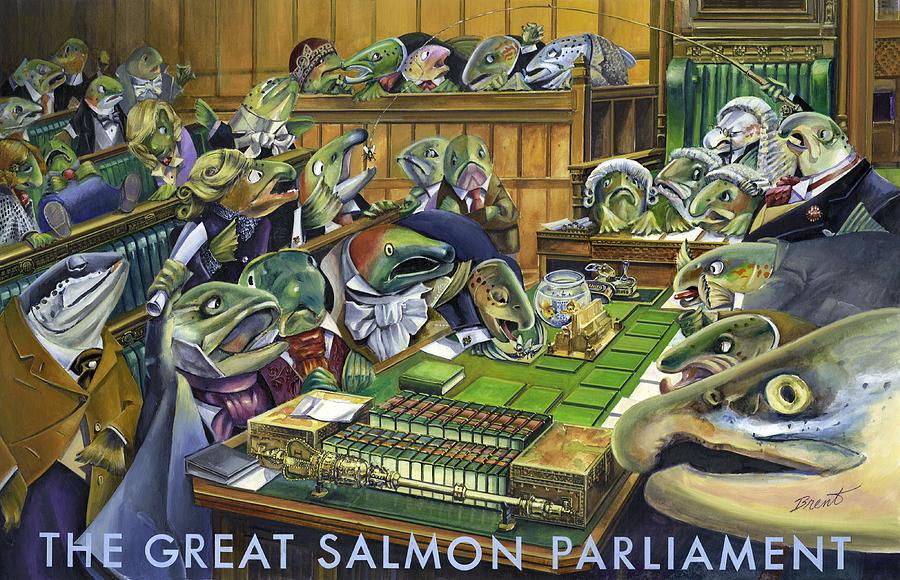Salmon Painting - The Great Salmon Parliament by Robert Brent