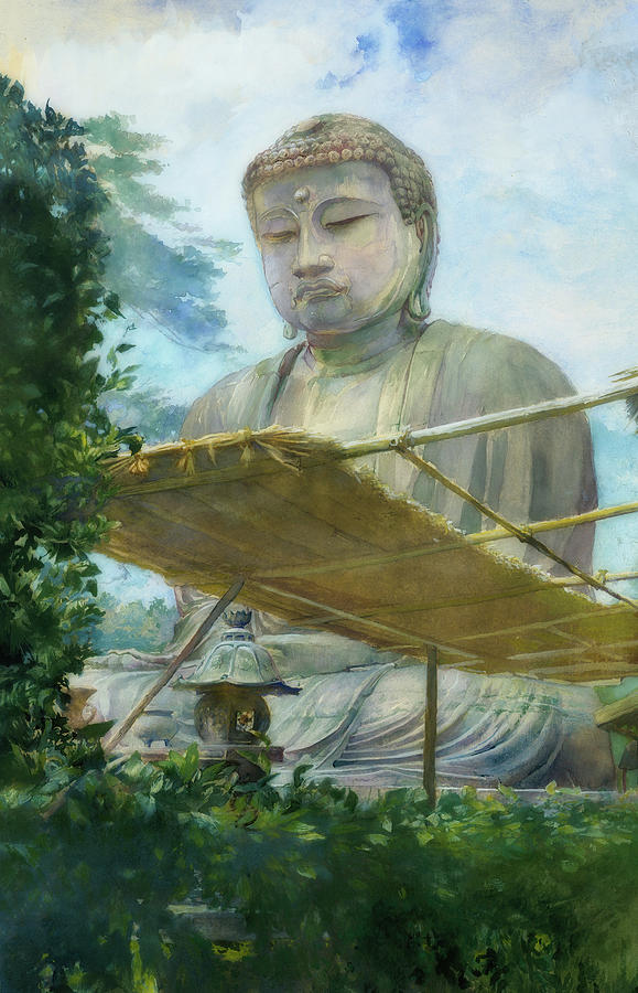 Nature Painting - The Great Statue Of Amida Buddha At Kamakura by Mountain Dreams