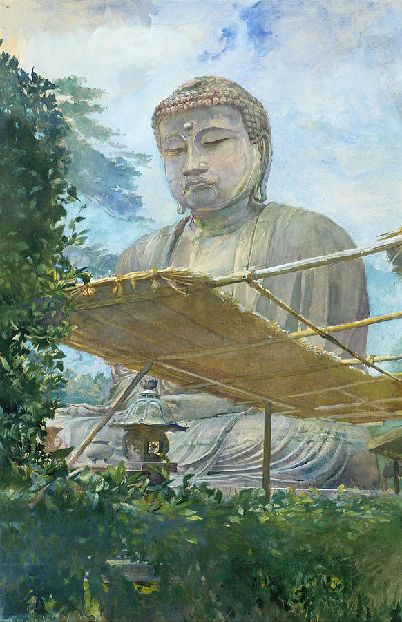 The Great Statue of Amida Buddha at Kamakura Known as the Daibutsu from the Priests Garden Painting by John LaFarge
