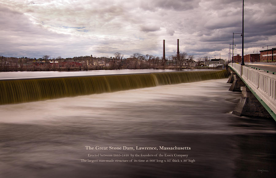 Waterfall Photograph - The Great Stone Dam Lawrence, Massachusetts by Betty Denise