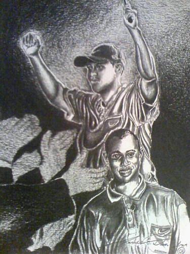 The great Tiger Woods Drawing by James Dunbar