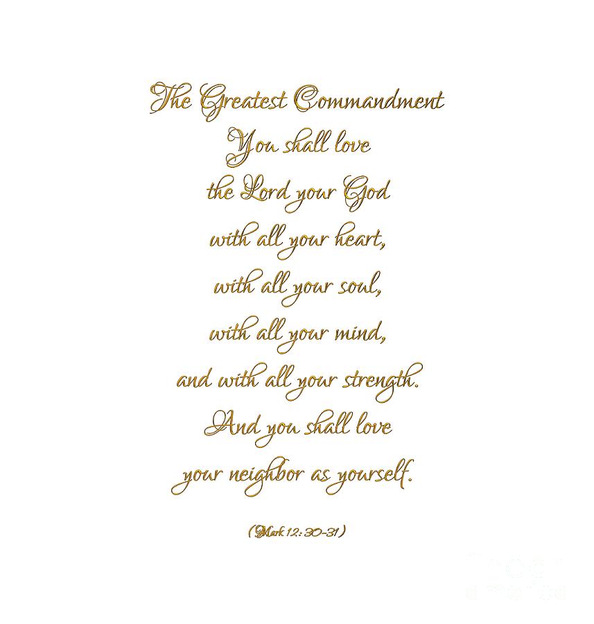 The Greatest Commandment Gold on White Digital Art by Rose Santuci-Sofranko