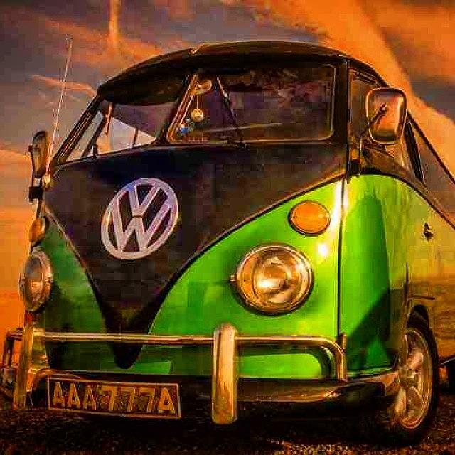 Black Photograph - The Green And The Black #vw #camper by David Asch