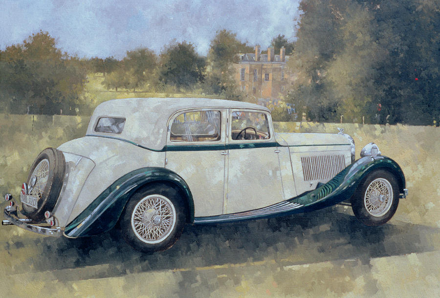 Vintage Painting - The Green and White Bentley at Althorp by Peter Miller