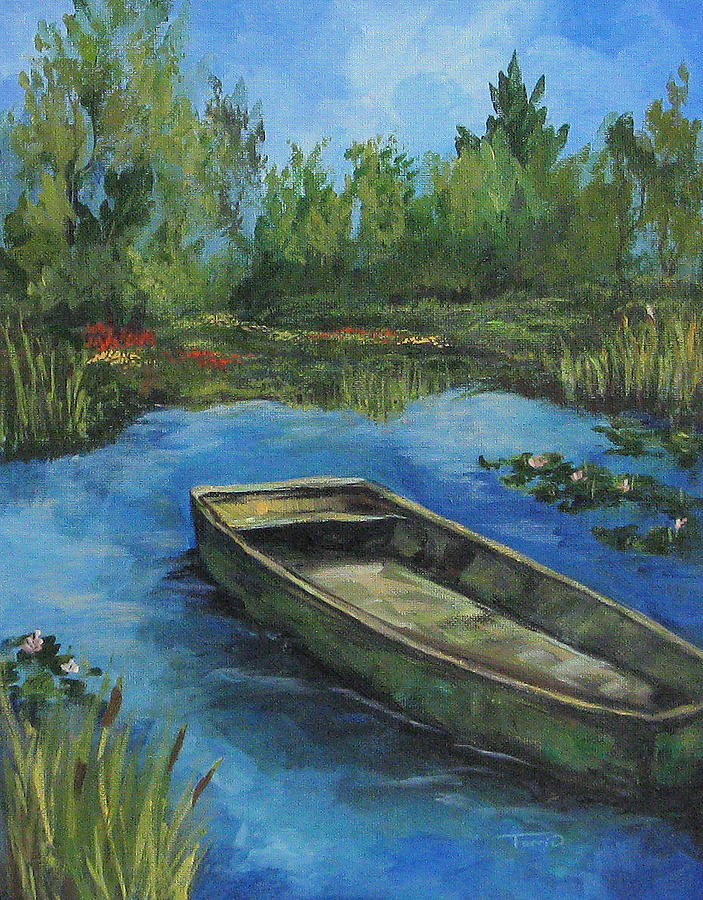 Impressionism Painting - The Green Boat at Giverny by Torrie Smiley