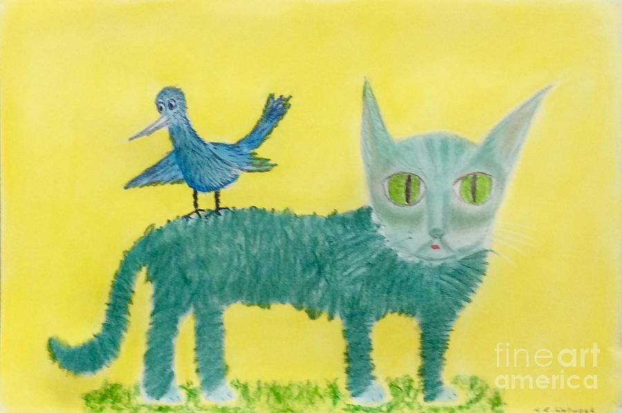 The green cat Pastel by Natalia Wallwork