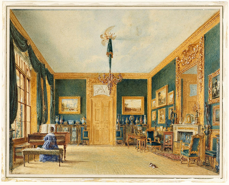 The Green Drawing Room of the Earl of Essex at Cassiobury Drawing by William Henry Hunt