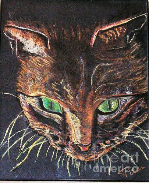 Cat Drawing - The Green Eye Cat by Pilar  Martinez-Byrne