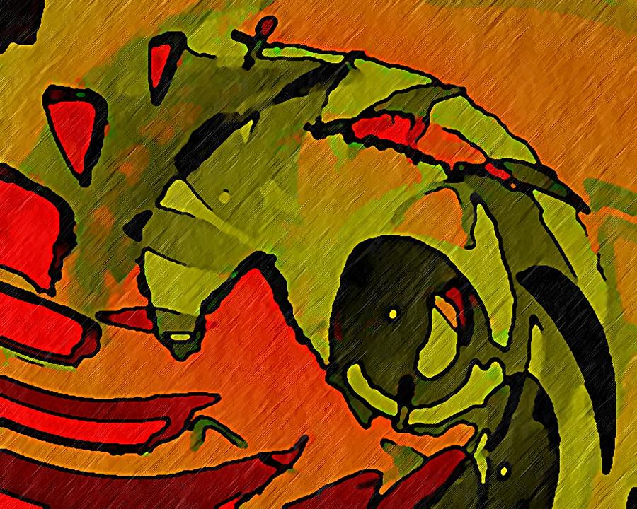 Abstract Digital Art - The Green Iguana by Terry Mulligan