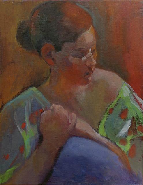 Oil Painting - Girl In Green Robe by Evelyn M Breit Oil Painting - Girl In Green Robe by Evelyn M Breit