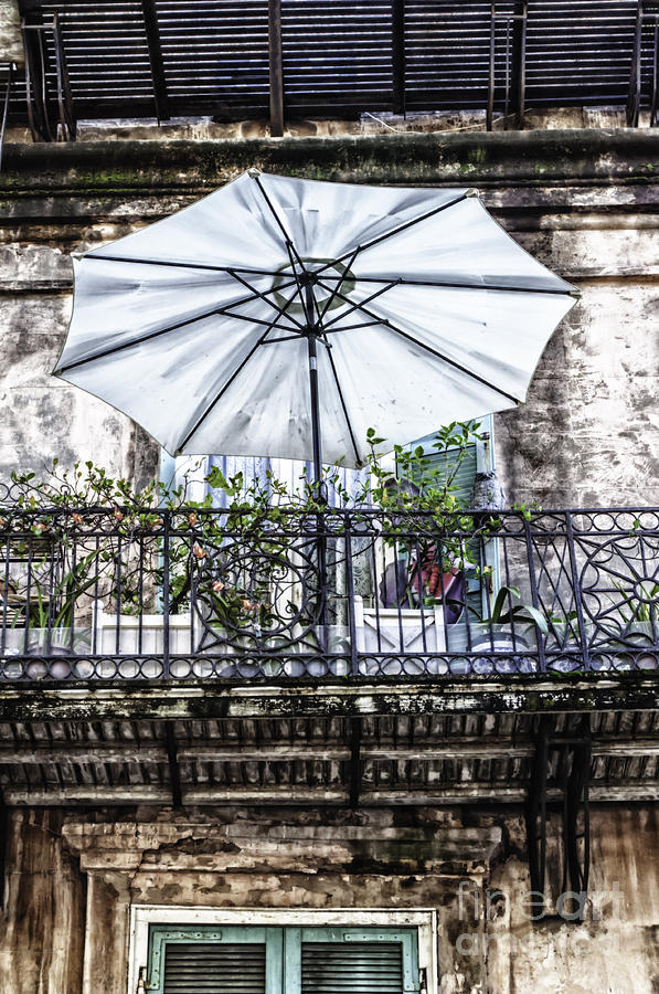 The Green Umbrella On The Balcony Photograph by Frances Ann Hattier