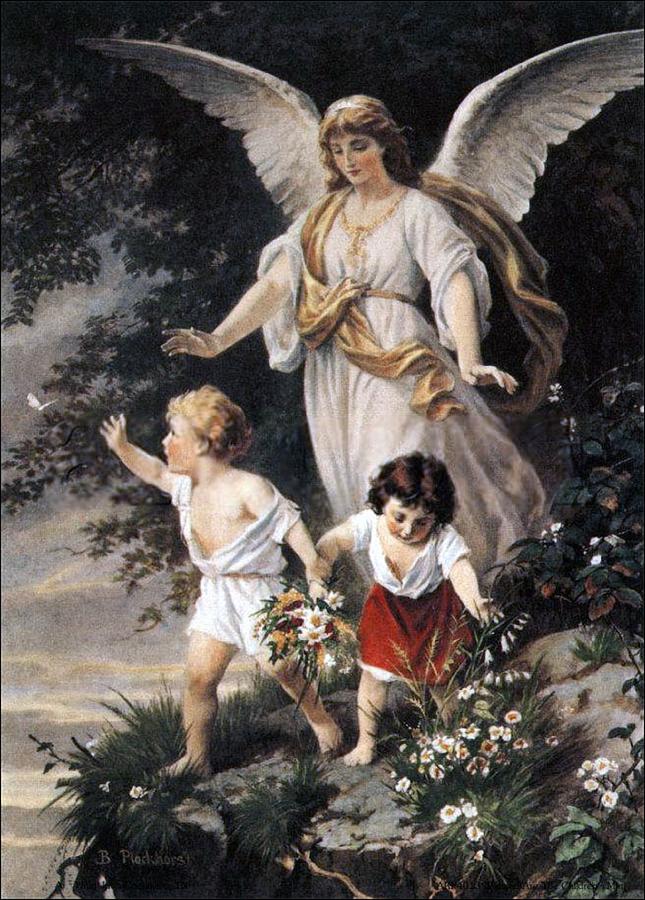 Vintage Painting - The Guardian Angel by S Martin