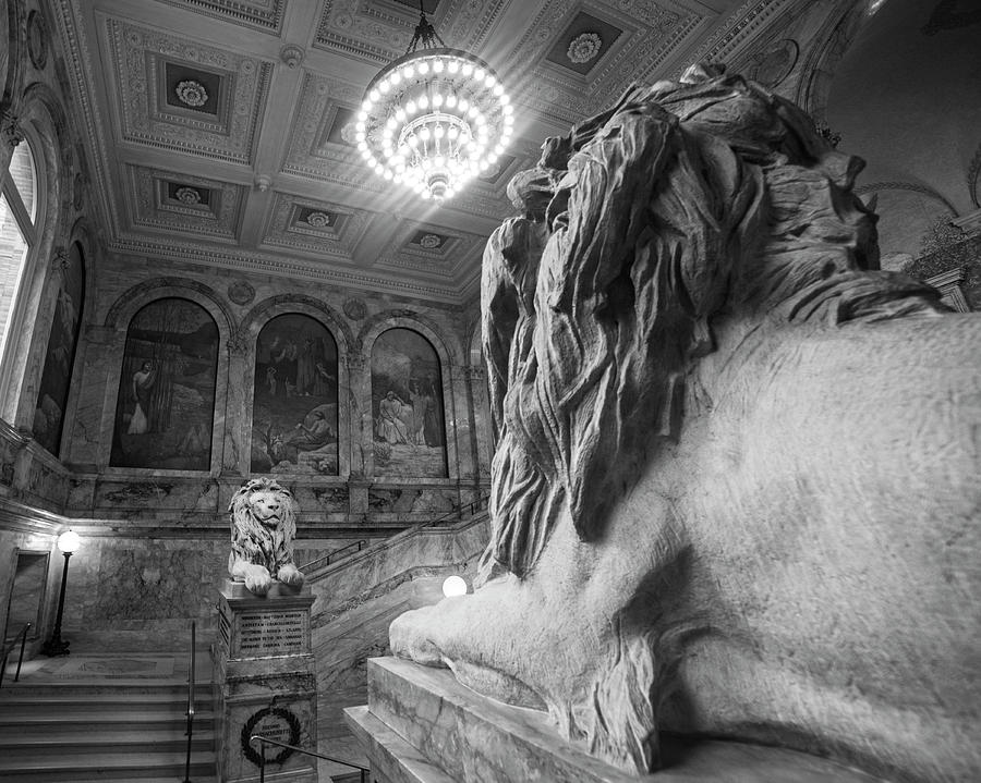 The Guardians Boston Public Library Lion Statues Black and White Photograph by Toby McGuire