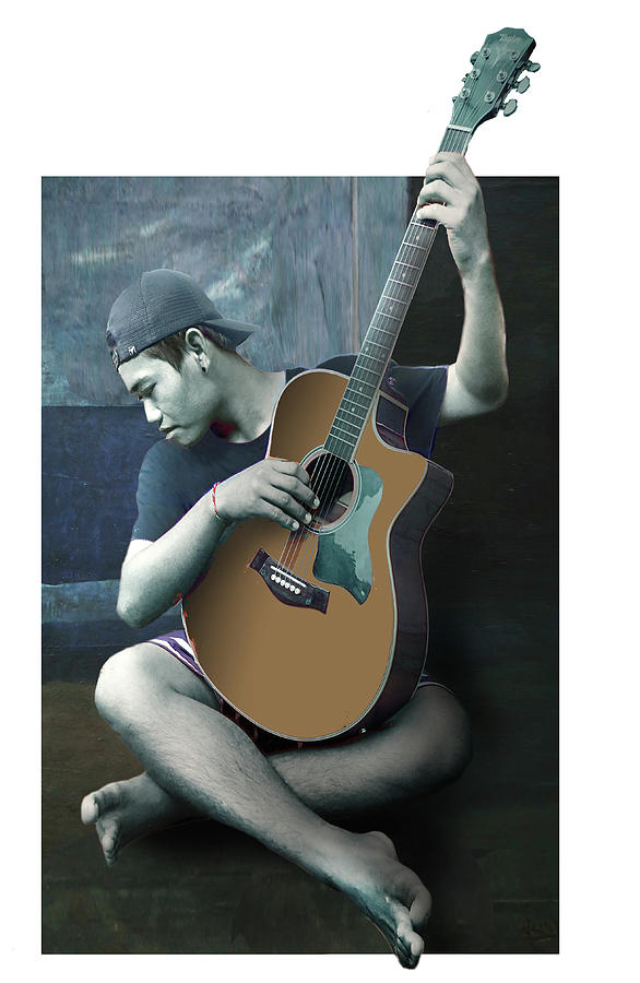 The guitar player, homage to Picasso Digital Art by Dray Van Beeck