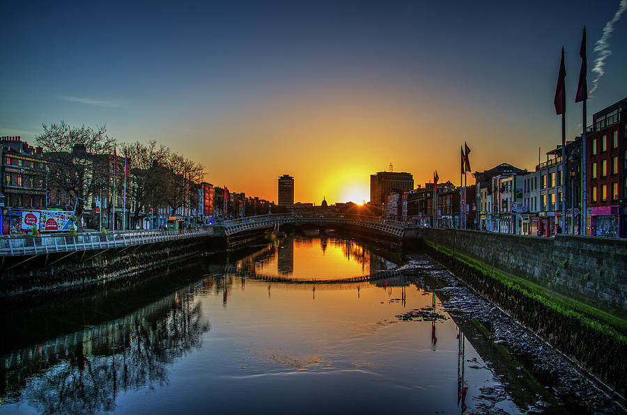 the ha penny bridge at sunrise in dublin ireland photograph by bill