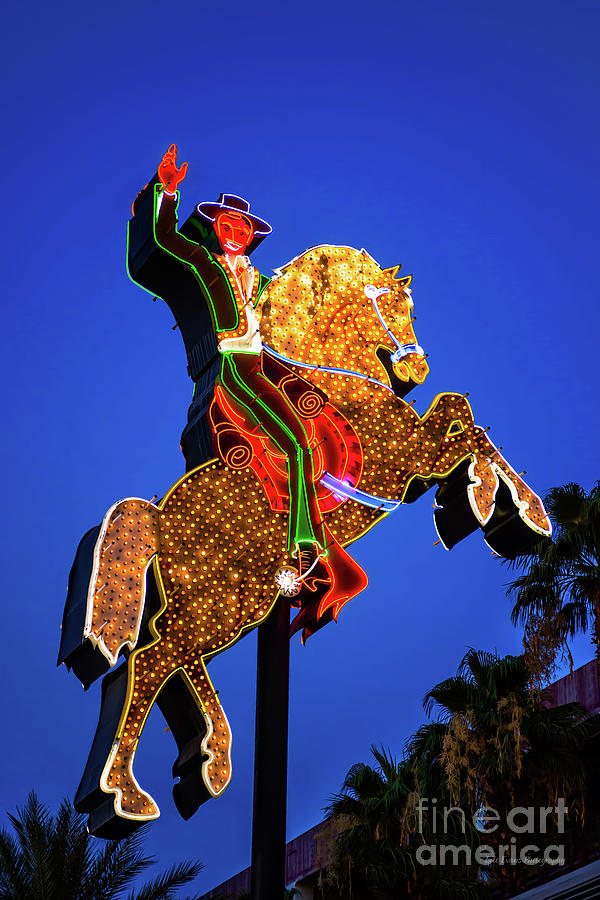 Fremont Street Experience Photograph - The Hacienda Horse and Rider Las Vegas at Dawn by Aloha Art