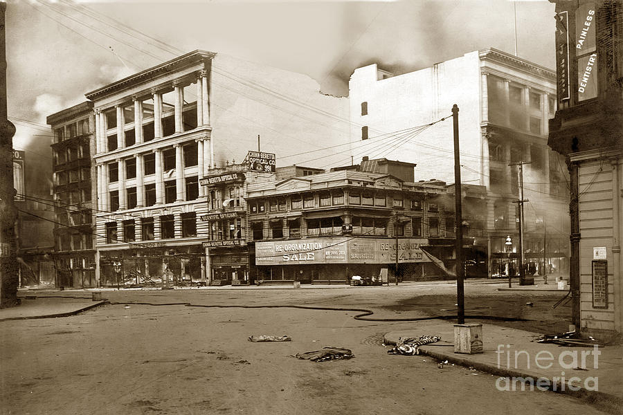 San Francisco Photograph - The Hale Building and Chinn-Beretta Optical Company 6th and Market St.  April 1906 by Monterey County Historical Society