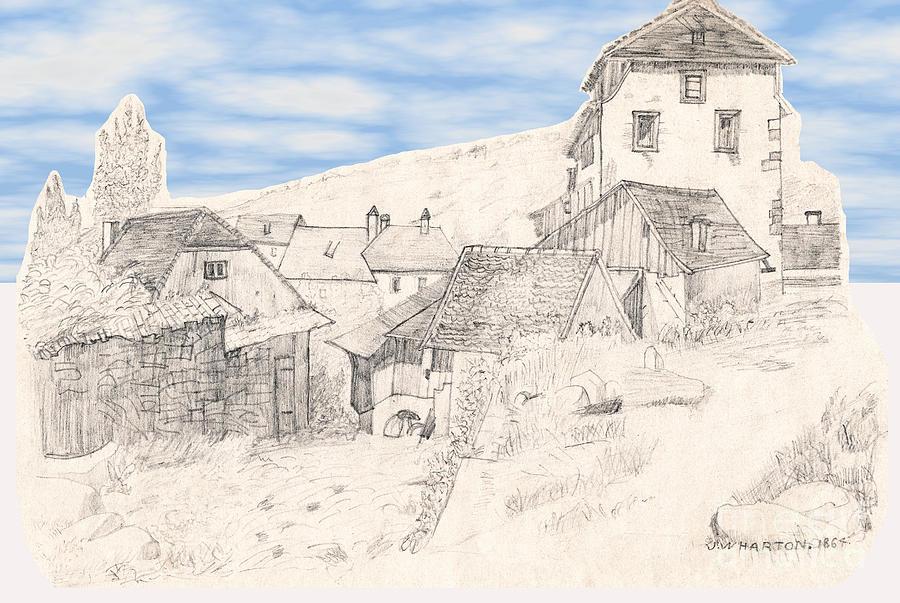 The Hamlet with Sky Drawing by Donna L Munro
