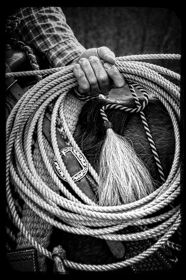 The Hands of a Cowboy in Black and White Photograph by Greg and Chrystal Mimbs