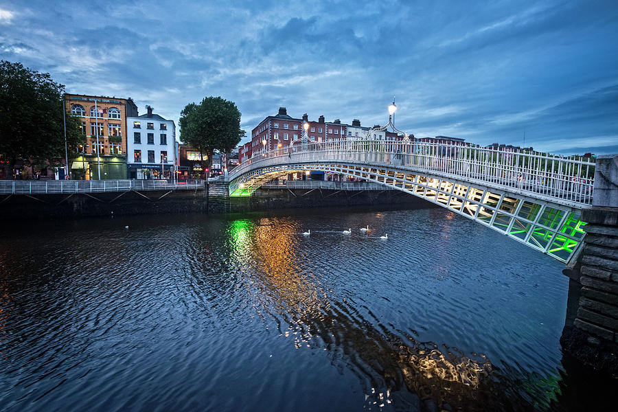 The HaPenny Bridge in Dublin at Night Photograph by Debra and Dave Vanderlaan
